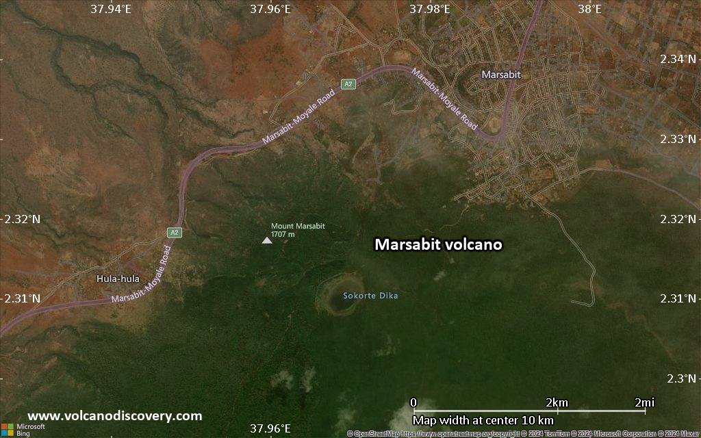 Satellite/aerial-type map of Marsabit volcano (scale of 5-10 km)