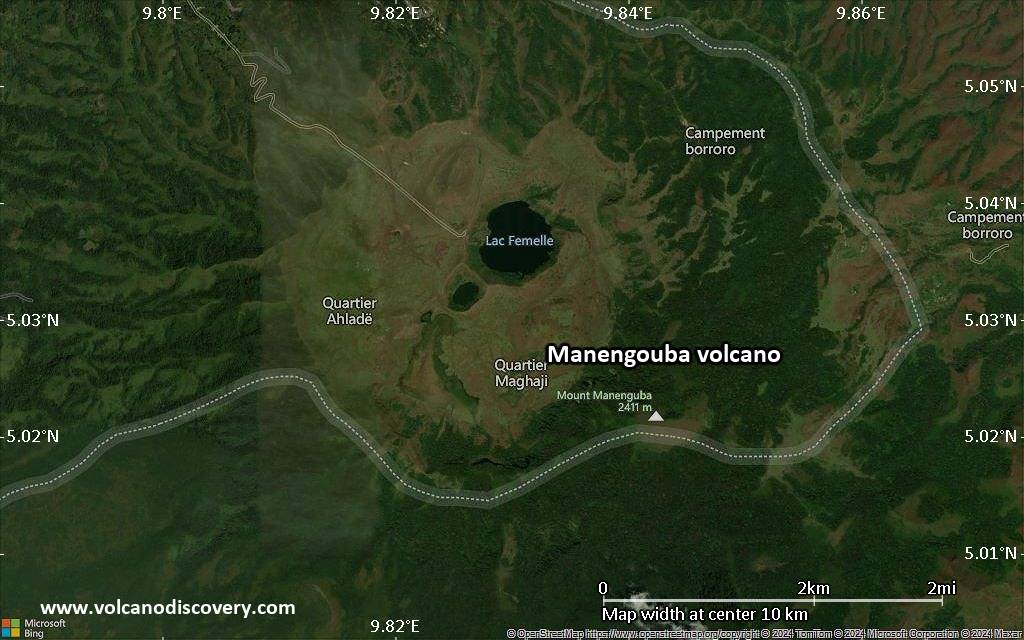 Satellite/aerial-type map of Manengouba volcano (scale of 5-10 km)