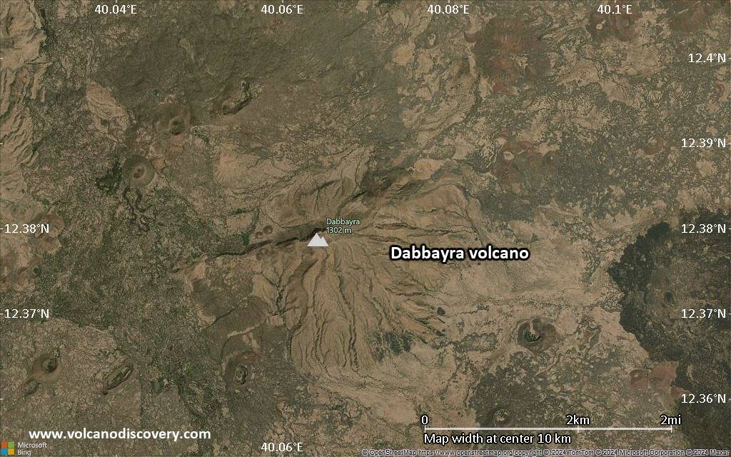 Satellite/aerial-type map of Dabbayra volcano (scale of 5-10 km)
