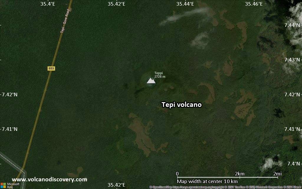 Satellite/aerial-type map of Tepi volcano (scale of 5-10 km)