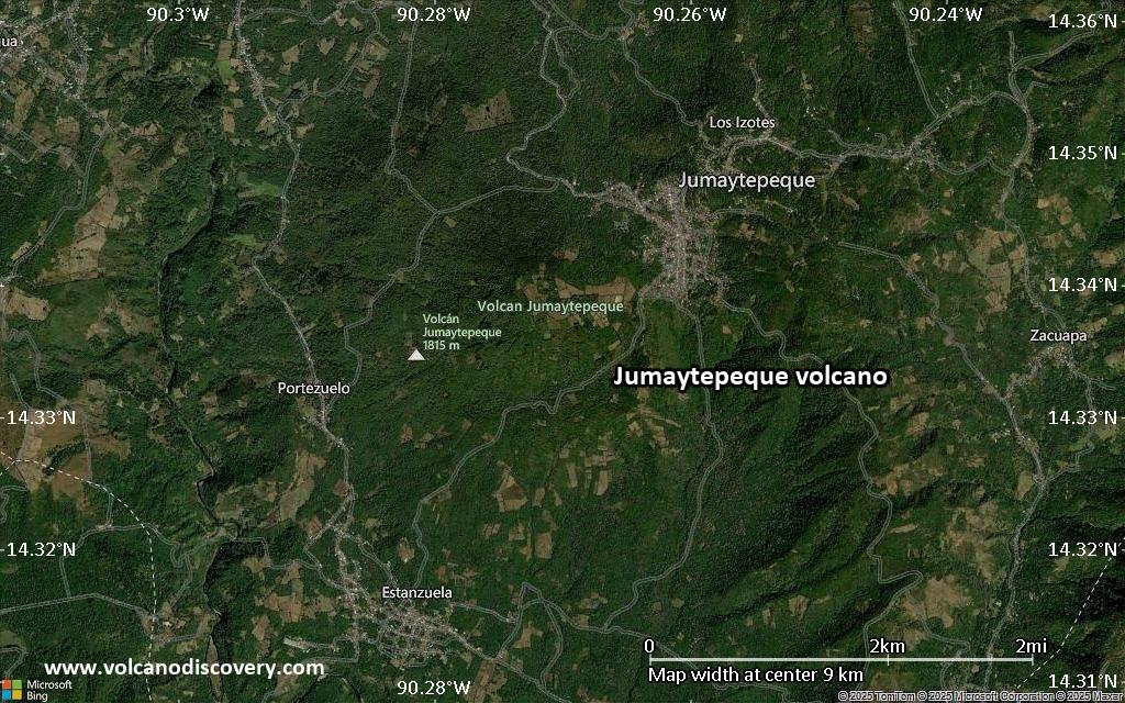 Satellite/aerial-type map of Jumaytepeque volcano (scale of 5-10 km)