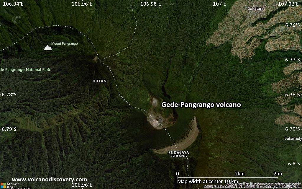 Satellite/aerial-type map of Gede-Pangrango volcano (scale of 5-10 km)