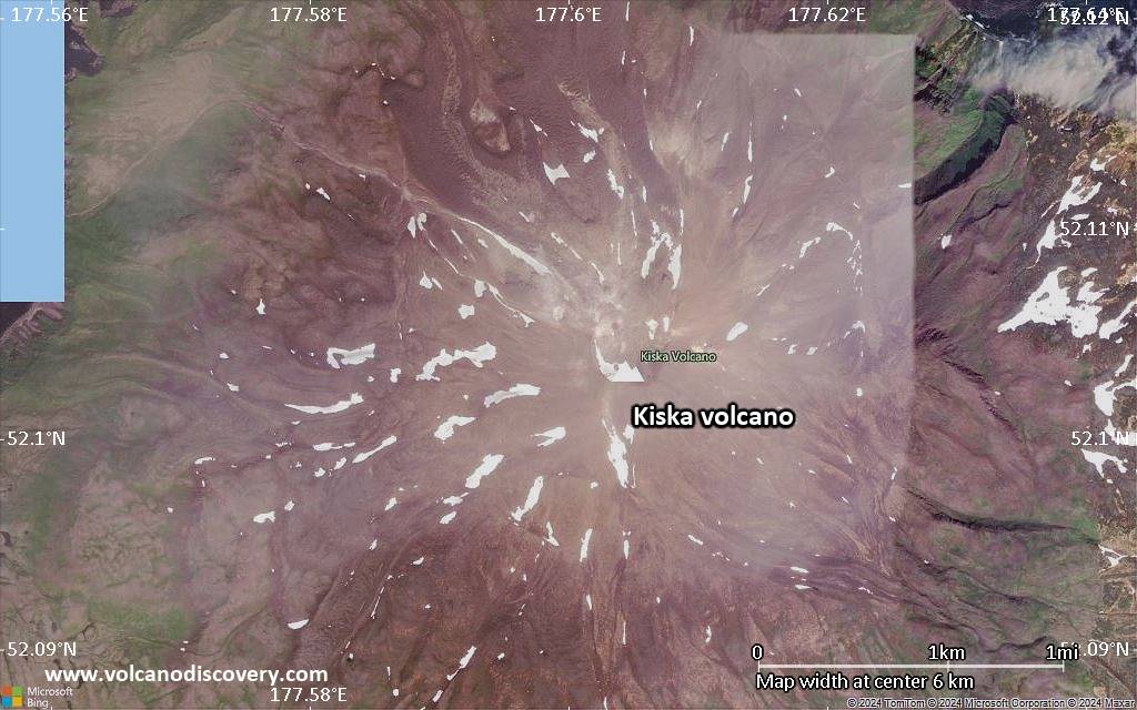 Satellite/aerial-type map of Kiska volcano (scale of 5-10 km)