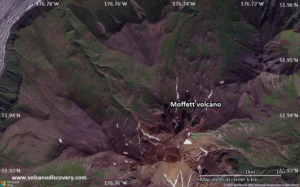 Satellite/aerial-type map of Moffett volcano (scale of 5-10 km)