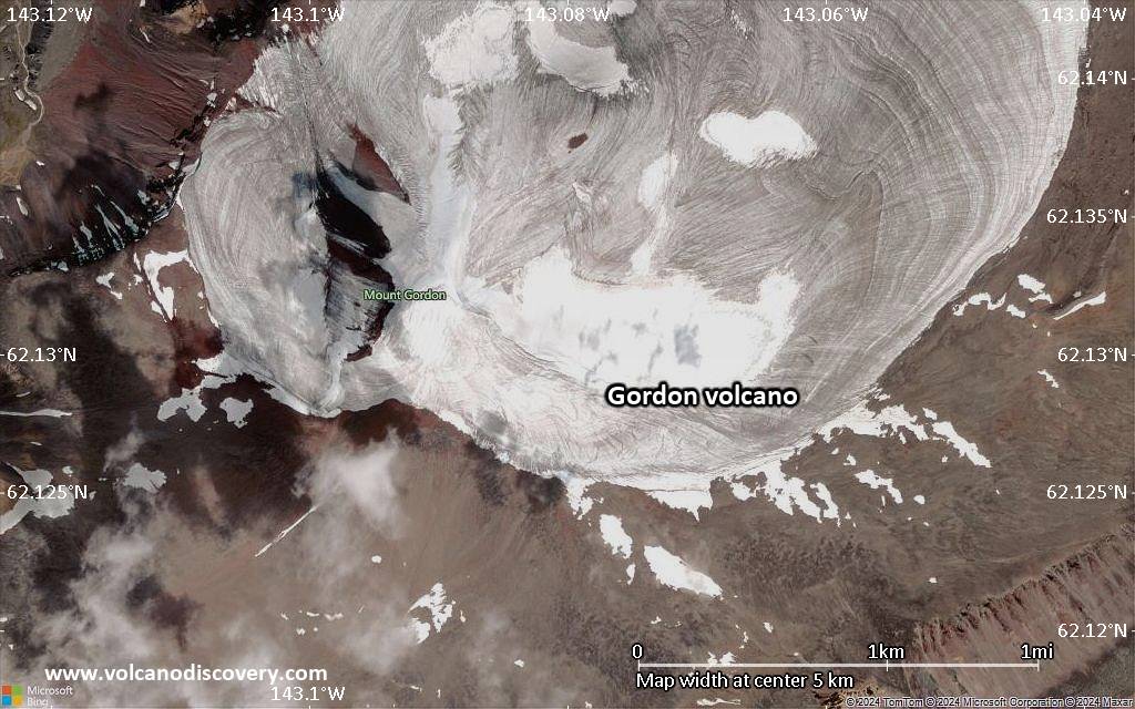 Satellite/aerial-type map of Gordon volcano (scale of 5-10 km)