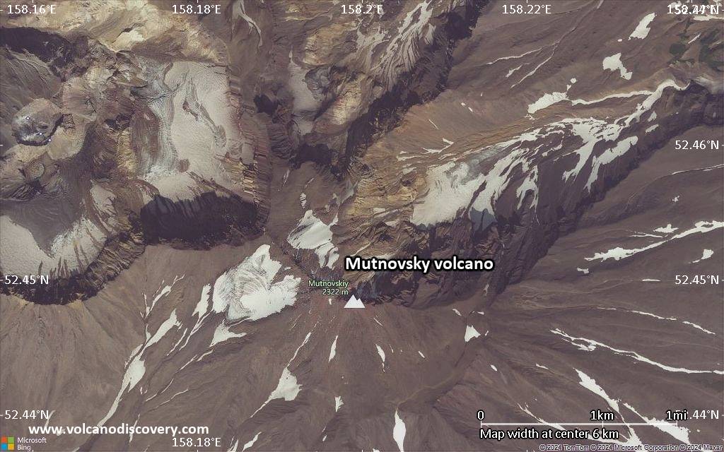 Satellite/aerial-type map of Mutnovsky volcano (scale of 5-10 km)