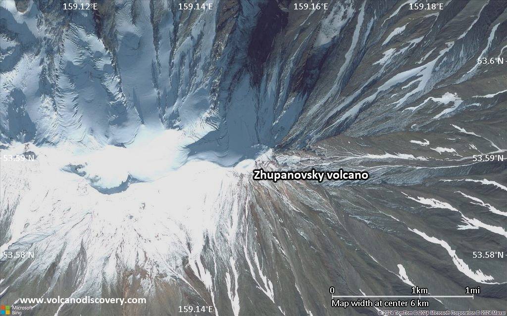 Satellite/aerial-type map of Zhupanovsky volcano (scale of 5-10 km)
