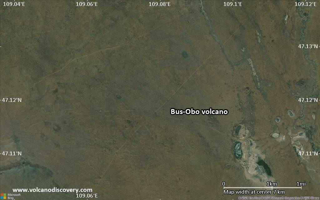 Satellite/aerial-type map of Bus-Obo volcano (scale of 5-10 km)