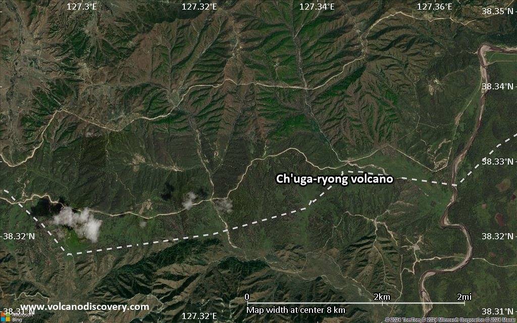 Satellite/aerial-type map of Ch'uga-ryong volcano (scale of 5-10 km)
