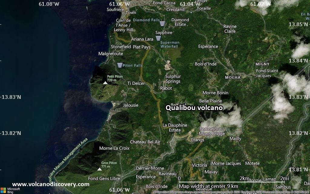 Satellite/aerial-type map of Qualibou volcano (scale of 5-10 km)