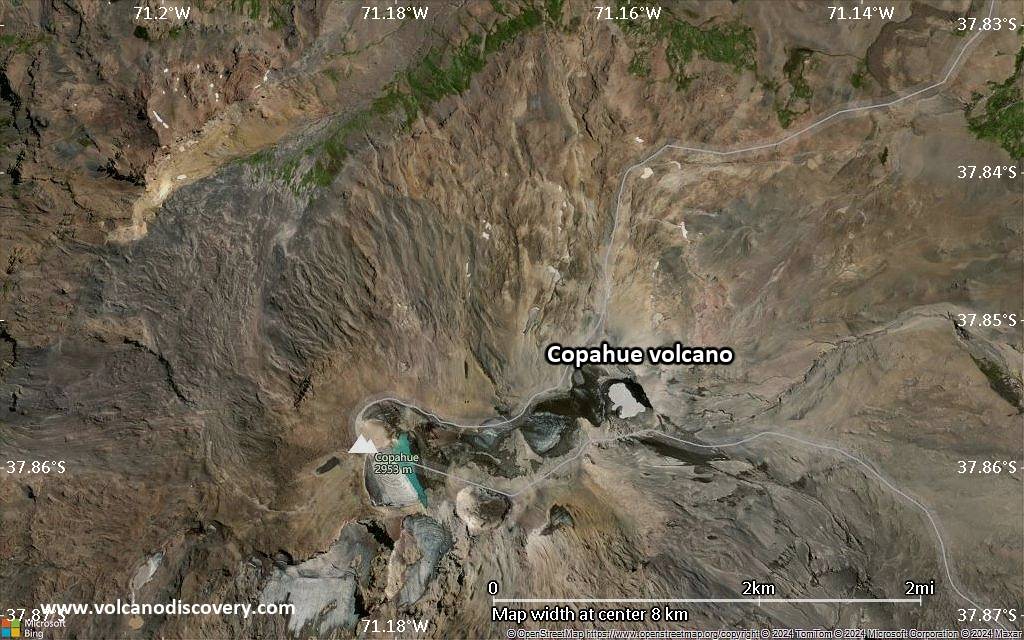 Satellite/aerial-type map of Copahue volcano (scale of 5-10 km)