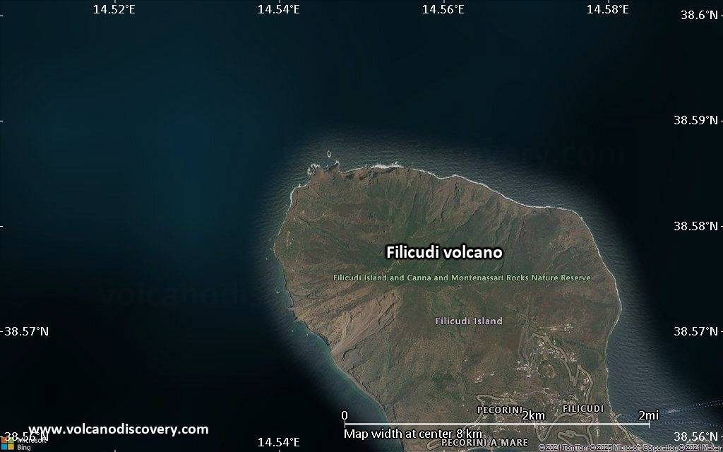 Satellite/aerial-type map of Filicudi volcano (scale of 5-10 km)