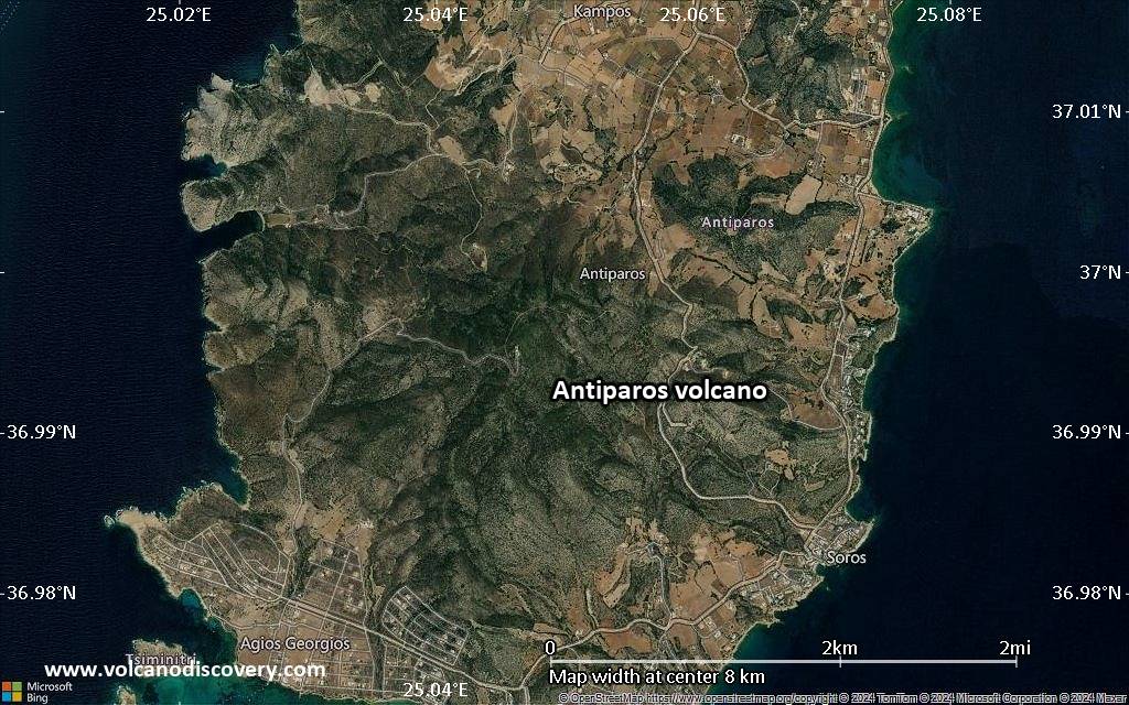 Satellite/aerial-type map of Antiparos volcano (scale of 5-10 km)