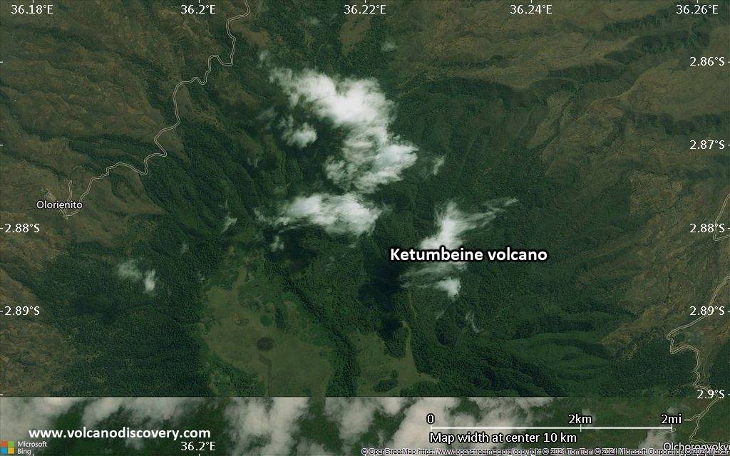 Satellite/aerial-type map of Ketumbeine volcano (scale of 5-10 km)