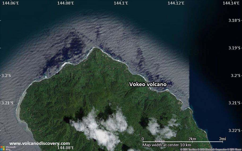 Satellite/aerial-type map of Vokeo volcano (scale of 5-10 km)