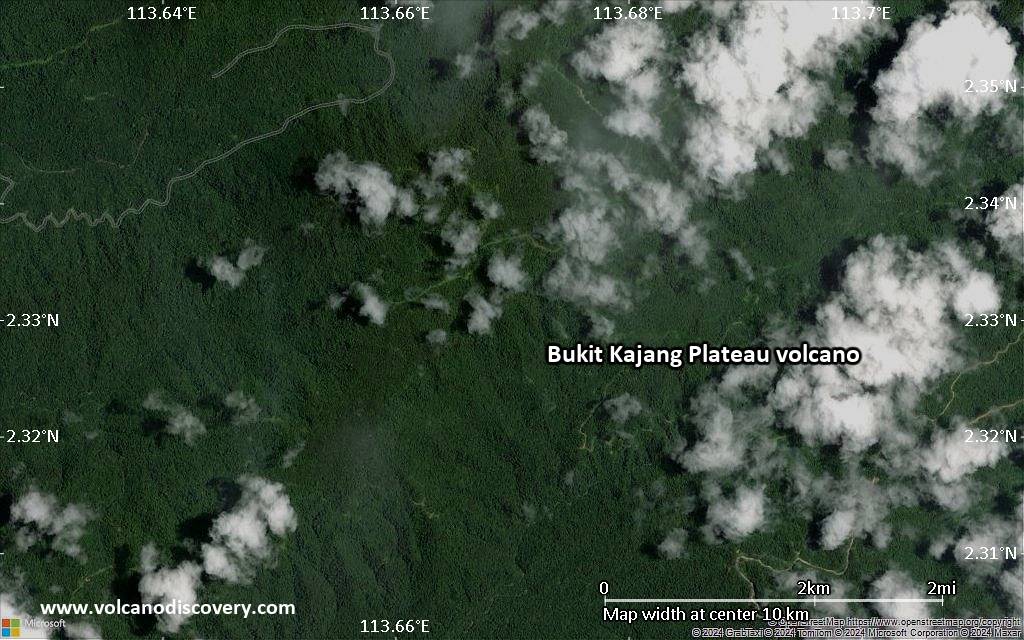 Satellite/aerial-type map of Bukit Kajang Plateau volcano (scale of 5-10 km)