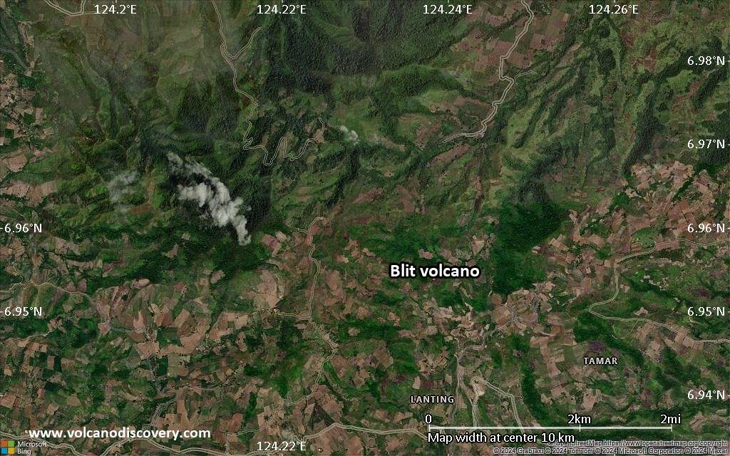 Satellite/aerial-type map of Blit volcano (scale of 5-10 km)