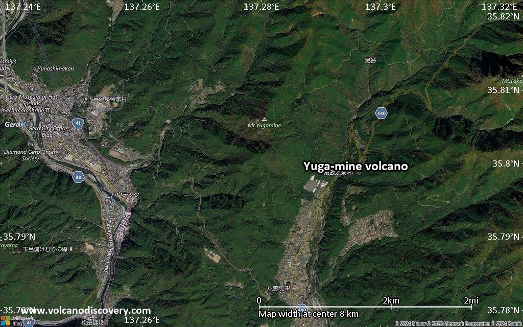 Satellite/aerial-type map of Yuga-mine volcano (scale of 5-10 km)