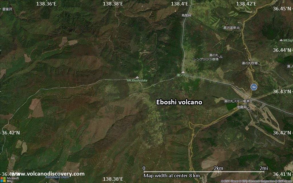 Satellite/aerial-type map of Eboshi volcano (scale of 5-10 km)