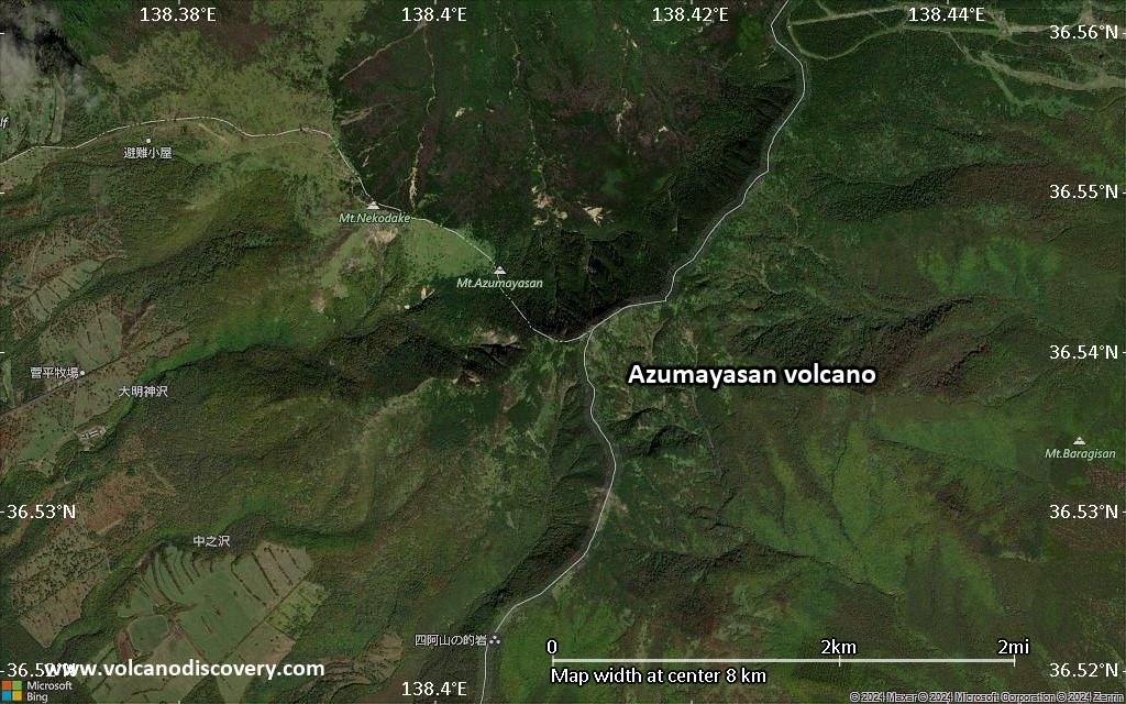 Satellite/aerial-type map of Azumayasan volcano (scale of 5-10 km)