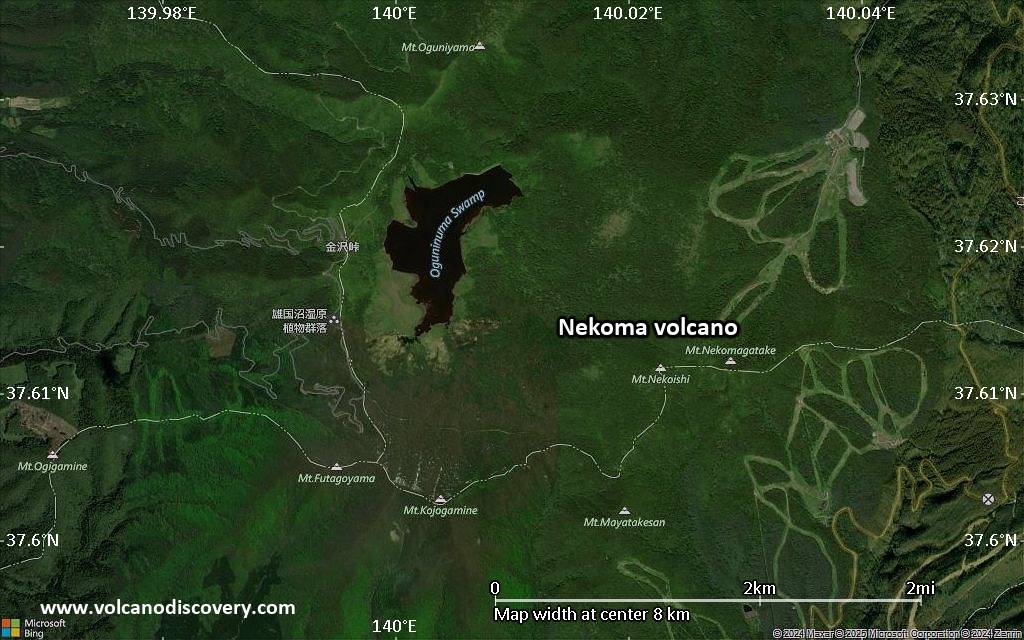 Satellite/aerial-type map of Nekoma volcano (scale of 5-10 km)