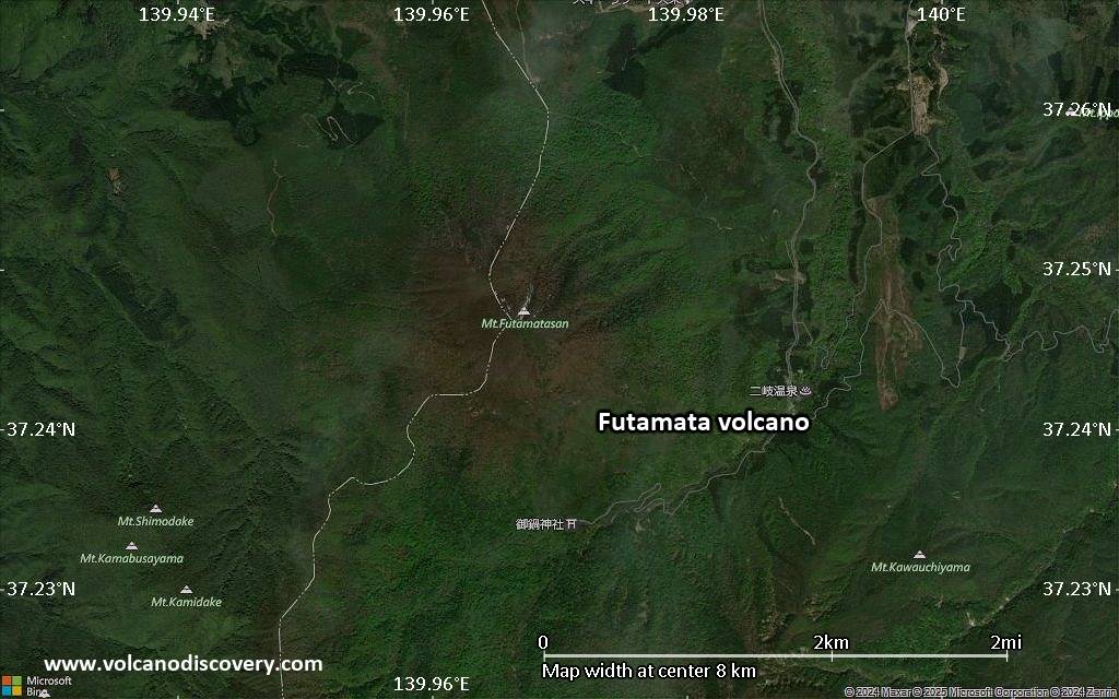 Satellite/aerial-type map of Futamata volcano (scale of 5-10 km)