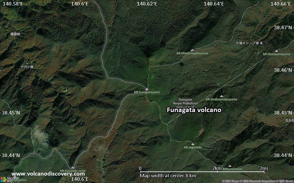 Satellite/aerial-type map of Funagata volcano (scale of 5-10 km)