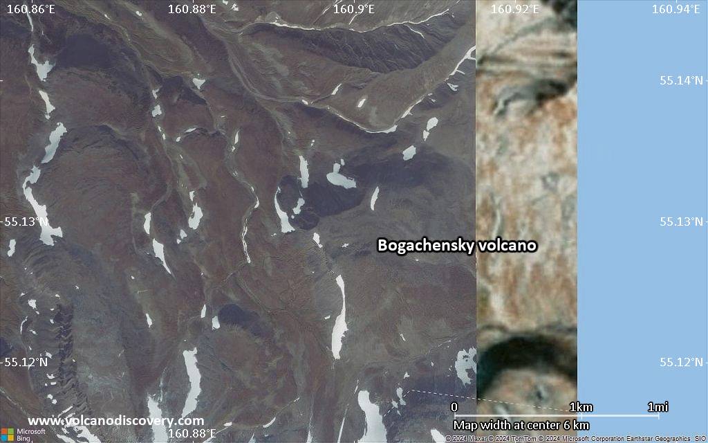 Satellite/aerial-type map of Bogachensky volcano (scale of 5-10 km)