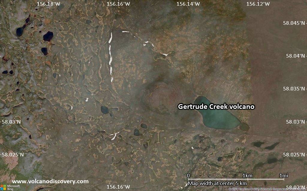 Satellite/aerial-type map of Gertrude Creek volcano (scale of 5-10 km)