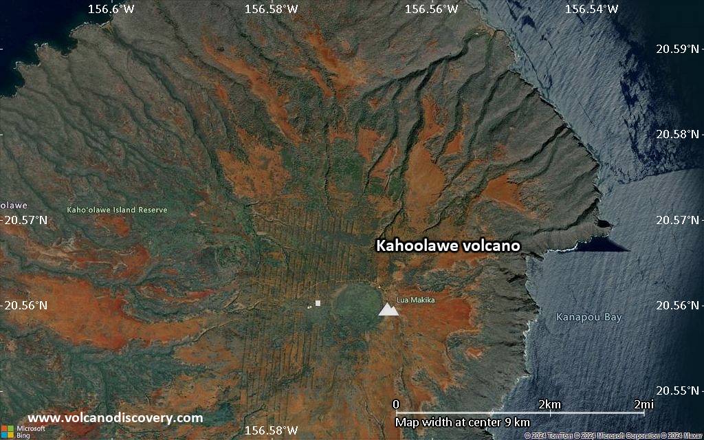 Satellite/aerial-type map of Kahoolawe volcano (scale of 5-10 km)