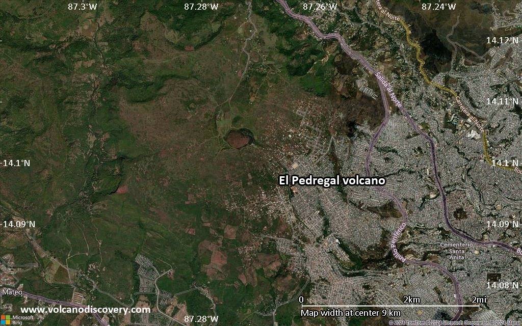 Satellite/aerial-type map of El Pedregal volcano (scale of 5-10 km)
