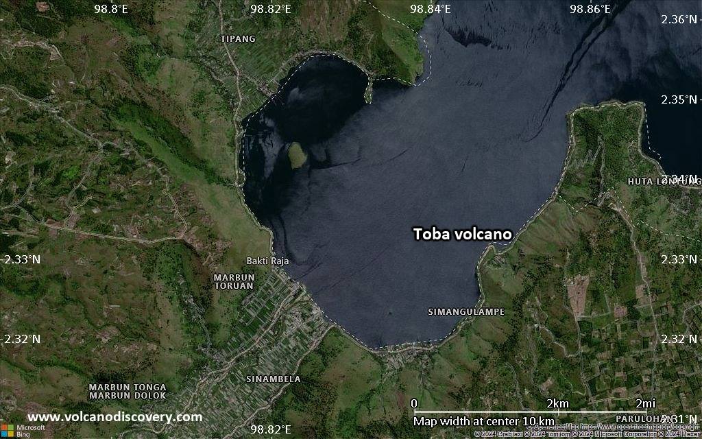 Satellite/aerial-type map of Toba volcano (scale of 5-10 km)