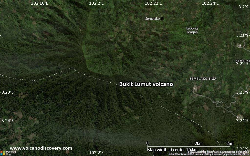 Satellite/aerial-type map of Bukit Lumut volcano (scale of 5-10 km)