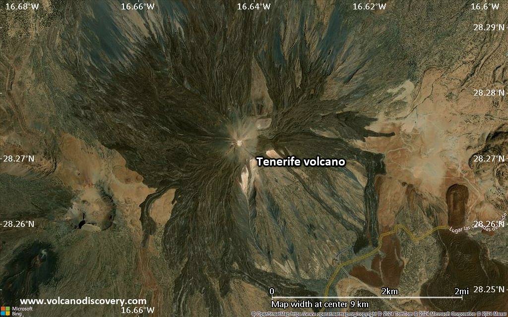 Satellite/aerial-type map of Tenerife volcano (scale of 5-10 km)