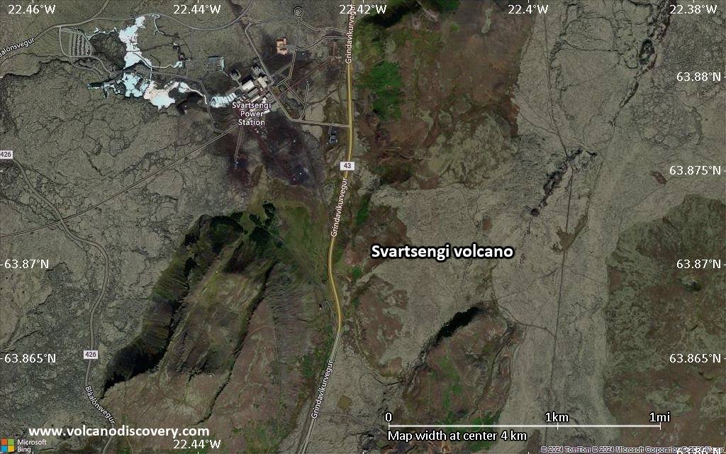 Satellite/aerial-type map of Svartsengi volcano (scale of 5-10 km)