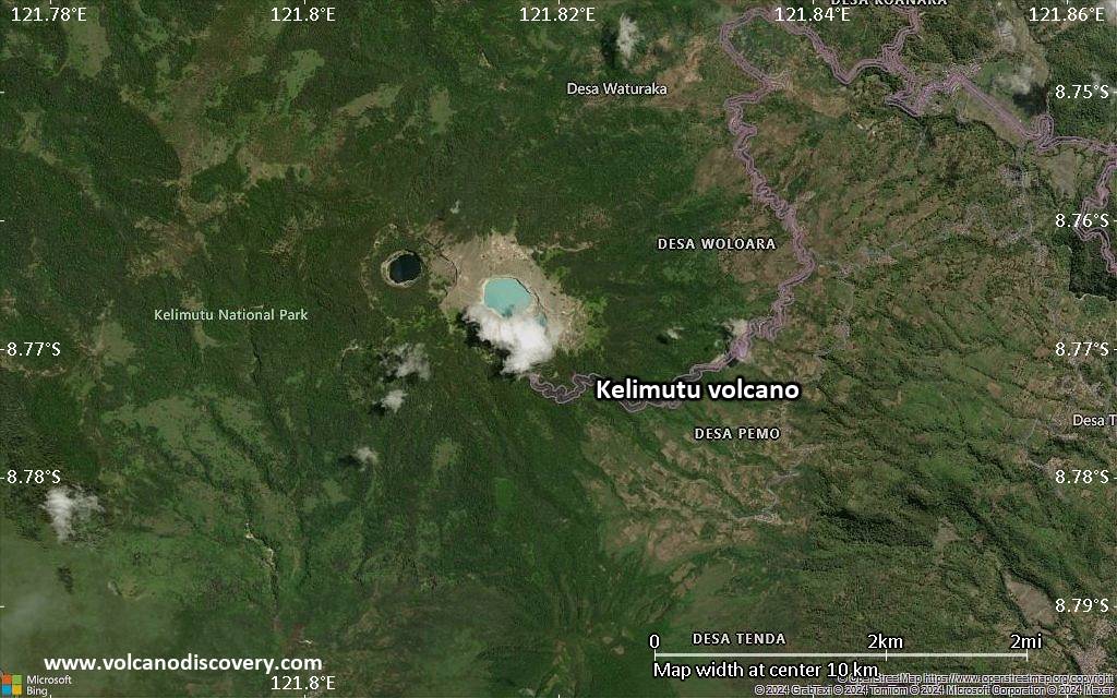 Satellite/aerial-type map of Kelimutu volcano (scale of 5-10 km)