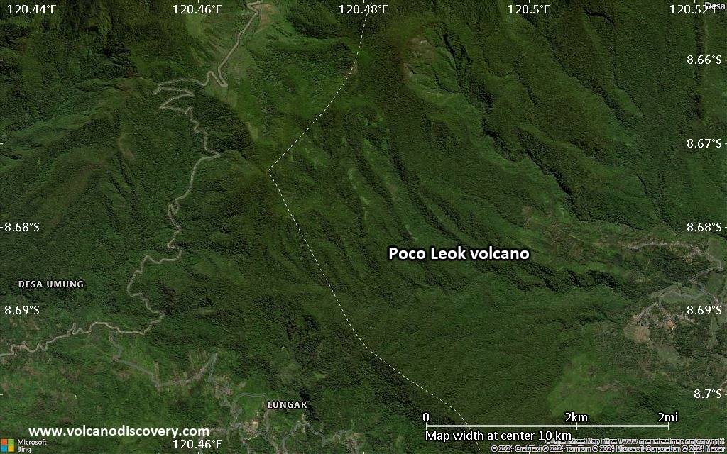 Satellite/aerial-type map of Poco Leok volcano (scale of 5-10 km)
