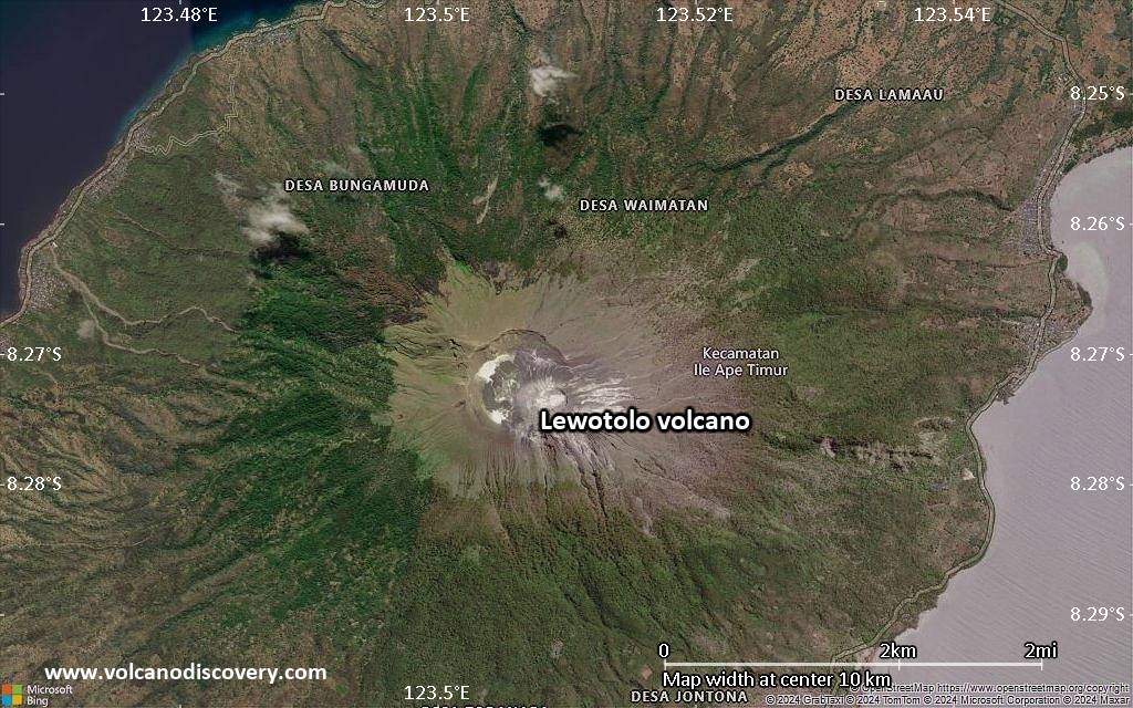 Satellite/aerial-type map of Lewotolo volcano (scale of 5-10 km)