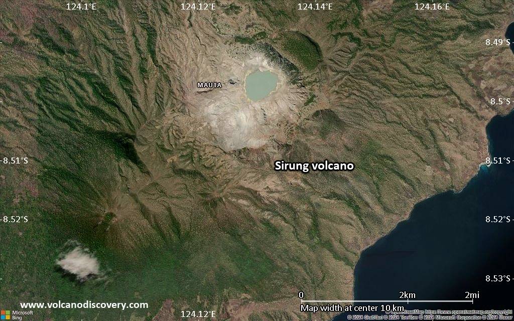 Satellite/aerial-type map of Sirung volcano (scale of 5-10 km)