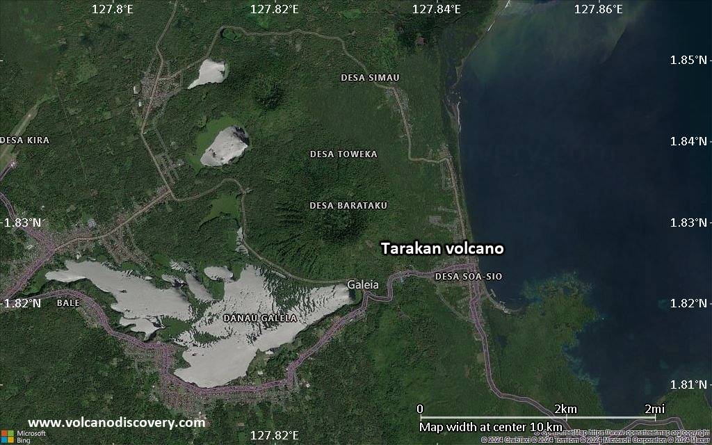 Satellite/aerial-type map of Tarakan volcano (scale of 5-10 km)