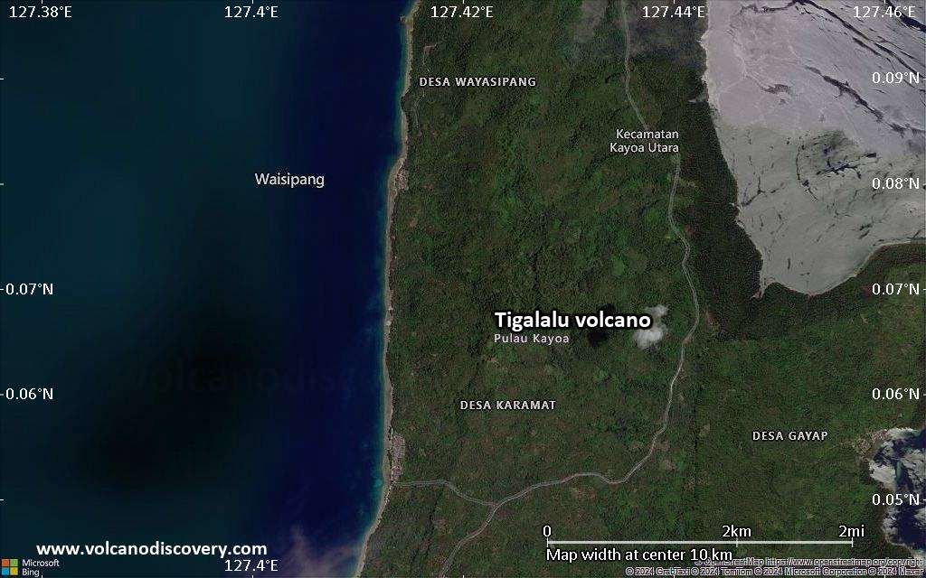 Satellite/aerial-type map of Tigalalu volcano (scale of 5-10 km)