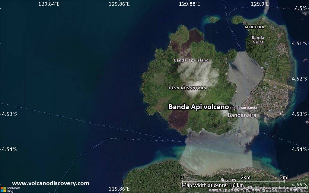 Satellite/aerial-type map of Banda Api volcano (scale of 5-10 km)