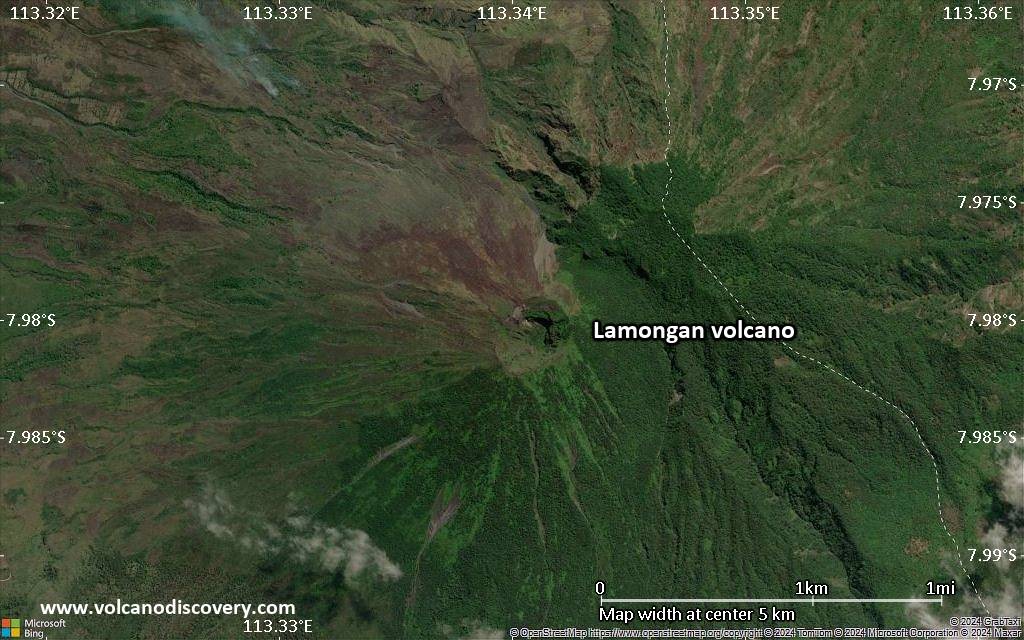 Satellite/aerial-type map of Lamongan volcano (scale of few kilometers)