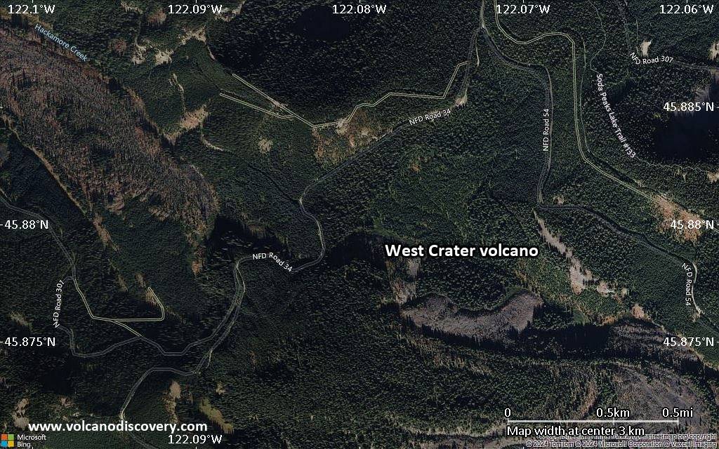 Satellite/aerial-type map of West Crater volcano (scale of few kilometers)