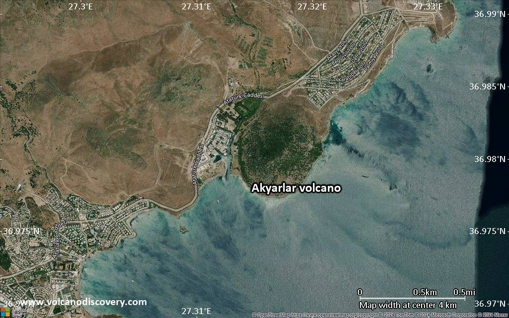 Satellite/aerial-type map of Akyarlar volcano (scale of few kilometers)