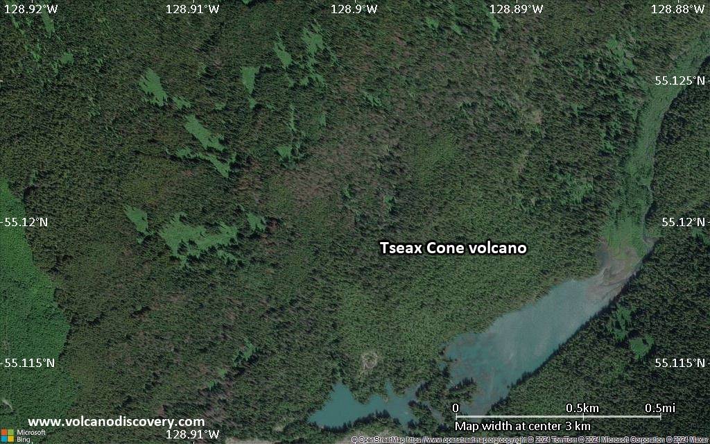 Satellite/aerial-type map of Tseax Cone volcano (scale of few kilometers)
