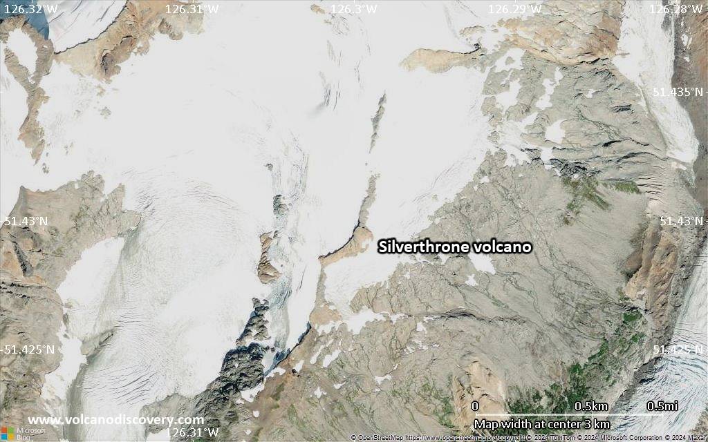 Satellite/aerial-type map of Silverthrone volcano (scale of few kilometers)