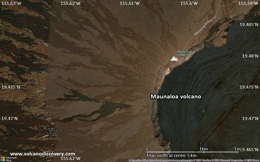 Satellite/aerial-type map of Maunaloa volcano (scale of few kilometers)
