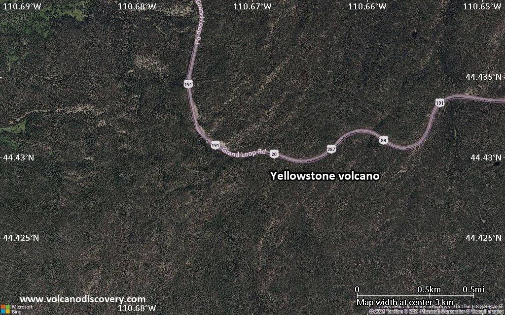Satellite/aerial-type map of Yellowstone volcano (scale of few kilometers)