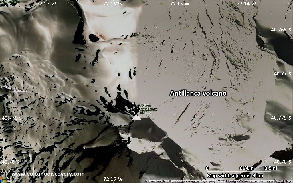 Satellite/aerial-type map of Antillanca volcano (scale of few kilometers)